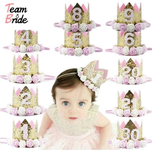 Team Bride Baby Girl Birthday Party Hats Kids Birthday Princess Crown Cap Party Decorations Kids Favors Headband 1 2 3 4 5 6 7 8