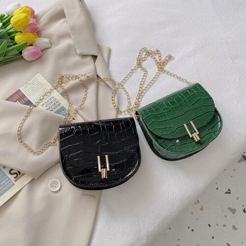 Fashion Women Stone Pattern PU Crossbody Bag Casual Chain Mini Saddle Purse