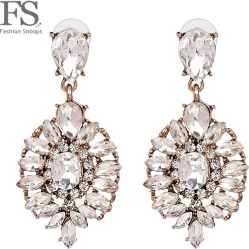 FASHIONSNOOPS Charming Luxury Drop Earrings Wholesale Boho Shiny Crystal Statement Earring For Women Fashion Party Jewelry