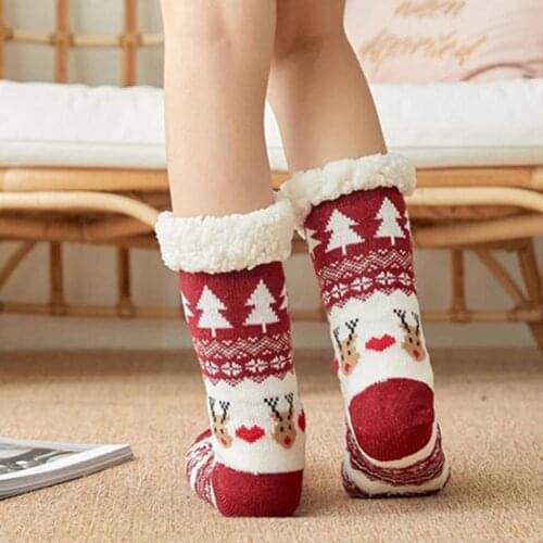Fashion Girl Christmas Socks Female Autumn Winter Tube Plus Padded Carpet Sleep Slippers Gift Velvet Floor Sock Home Adult S9T1