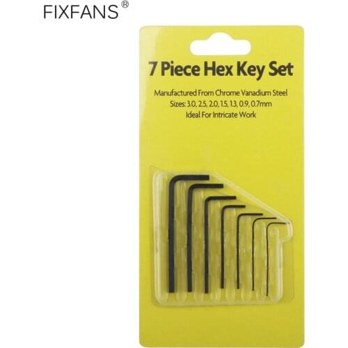 FIXFANS 7Pcs Metric Hex Key Bits Set Small Hex Wrench Screwdriver Hand Tool Kit 0.7mm 0.9mm 1.3mm 1.5mm 2.0mm 2.5mm 3.0mm