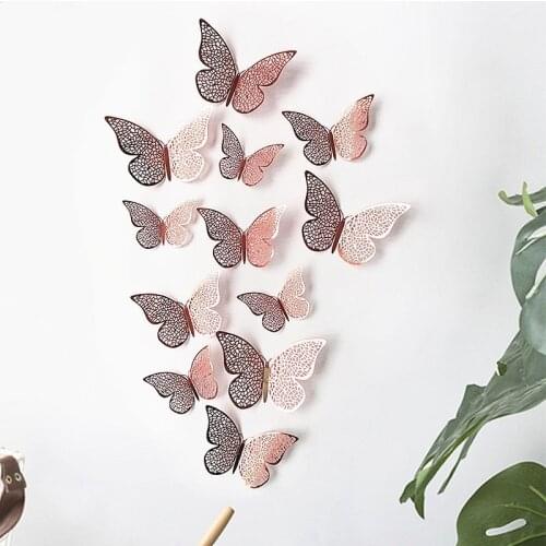 12PCS/Set Butterfly Wall Stickers 3D Wall Stickers Hollow Butterfly For Kids Rooms Wall Decor Fridge Stickers Room Decoration