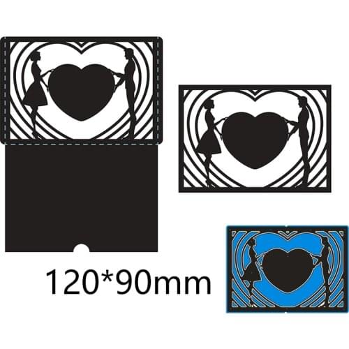 New Metal Cutting Dies Rectangle Couple Heart Stencils For DIY Scrapbooking Paper Cards Craft Making Craft Decoration 120*90mm