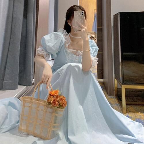 Escape Princess Dress Spring New Palace Fairy Tale Style Puff Sleeve Lace Mid-length Dress First Love Fairy Dress