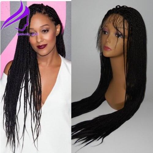 Braided Wig Lace Front Synthetic Wigs 26inches box Braids Wig For Black Women Black Color Micro Braids Wig For Africa Women