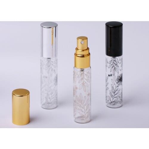 10ml Portable Leaf Decorative Pattern Glass Perfume Bottle With Atomizer Empty Cosmetic Mini Refillable Bottles
