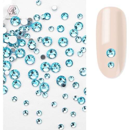 PrettyG 1440pcs/pack Aquamarine Nail Crystals AB Nail Art Sparkly Round Flatback Rhinestones, Non-Self-Adhesive
