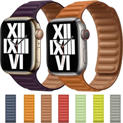 Leather Link For Apple watch band 40mm 44mm 42mm 38mm 42 mm 1:1 Magnetic Loop bracelet iWatch series 6 5 4 3 2 1 SE strap
