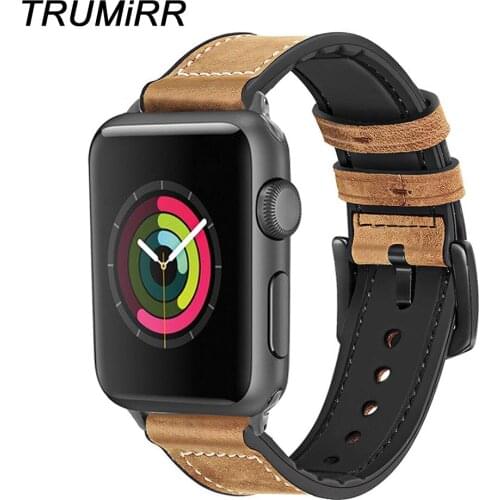 TRUMiRR Genuine Leather & Silicone Rubber Watchband for iWatch Apple Watch 38mm 40mm 42mm 44mm Series 1 2 3 4 Band Wrist Strap