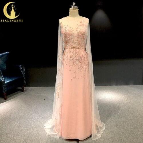 Rhine real Pictures Fashion Cape pink with Beads Luxurious Fashion dress Evening dresses