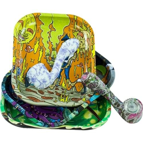 1 pc Food Silicone Smoking Pipe Tobacco Pipe Hand Pipe+1 Metal Rolling Tray Herb Tobacco Accessories Tool Tray