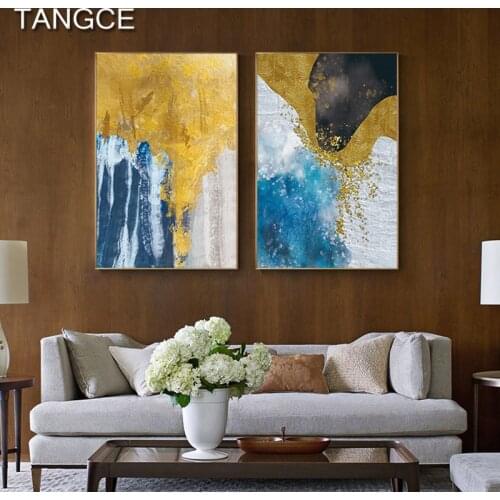 Modern Nordic Color Block Canvas Poster Print Abstract Gold Lines Wall Pictures Decorative Painting Art Home Decor Wall Posters