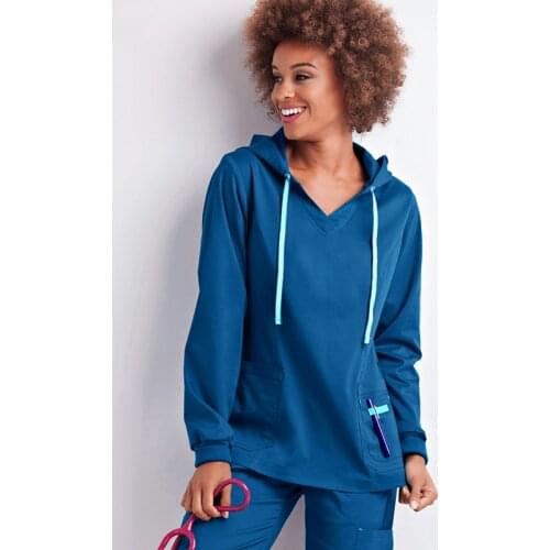 Warm Ups Hoodies Women Men Workwear Scrub Top Long Sleeve Working Uniforms Unisex Polyester Cotton Poplin Quality Scrubs 20SS027