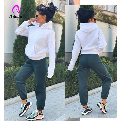 Warm Thick Fleece Women 2 Piece Set Plain Color Hoodies Sporty Jogging Pants Casual 2020 Winter SweatPants Matching Tracksuit