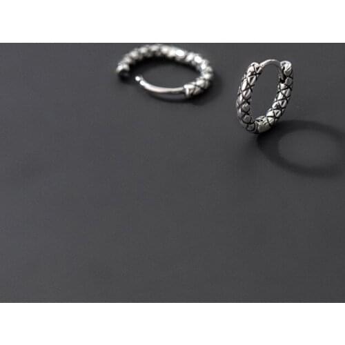 Retro Real. 925 Sterling Silver snakeskin Hoop Huggie Earrings C-G9437