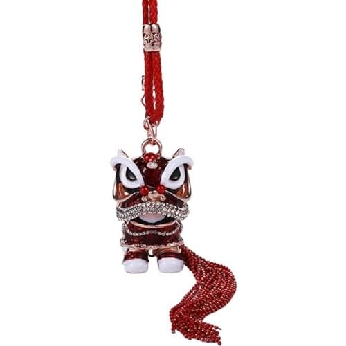 Vintage Creative Chinese Ethnic Style Unicorn Car Hanging Lion Dance Fine Keychain Pendant Accessories Souvenir Gift Keyring