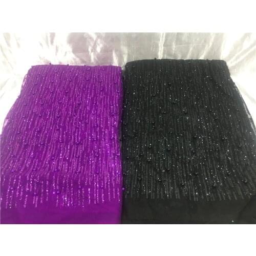 High quality JRB-102813 African French net tulle Lace Fabric for party Hot selling beaded glued glitter sequins lace fabric