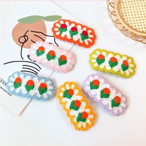 Children Cute Candy Flower Cherry Sunflower Barrettes Hairpins Girls Lovely Knitting Ornament Hair Clips Kids Hair Accessories