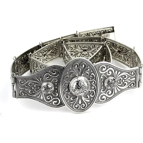 Sunspicems Metal Robe Caftan Belt for Women Waist Belt Chain Adjustable Length Emboss Flower Wedding Jewelry Caucasus Waistband