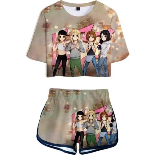 Anime K-ON K ON 3D Print Tracksuit Women Two Piece Set Top and Shorts Outfits Hirasawa Yui Akiyama Mio Ritsu Cosplay Costume