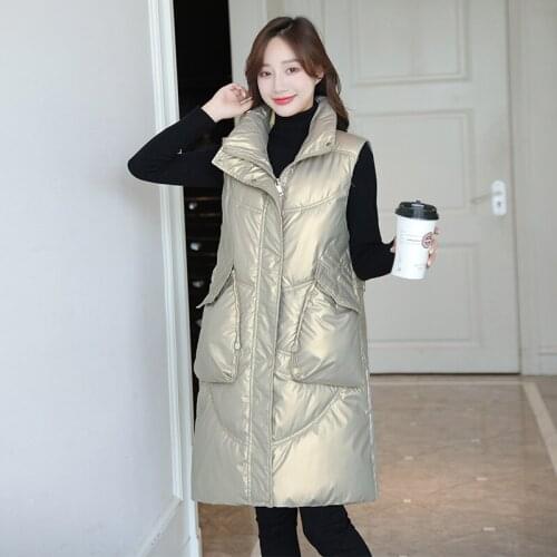 ISENMAL Winter Women Long Vest Solid Hooded Sleeveless Jacket Hooded Cotton Padded Thick Casual Outwear Autumn Waistcoat