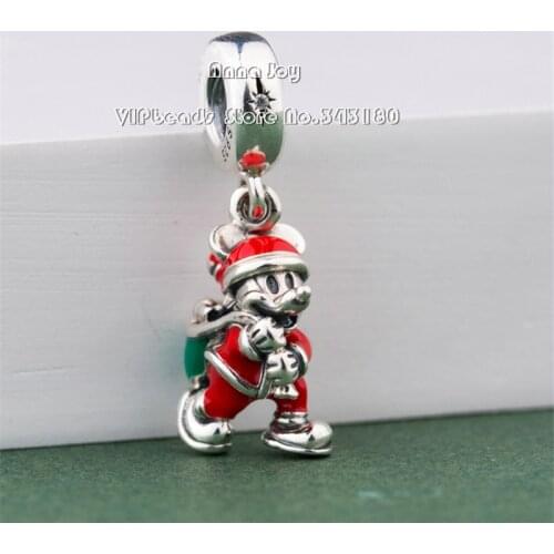 2018 Winter Sterling Silver Dis Santa Mickey & Gift Bag Dangle Charm With Clear CZ Enamel Fit Original Women Pandor Bracelet