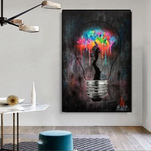 Abstract Style Street Graffiti Art Canvas Painting Lover Light Bulb Art Wall Posters and Prints for Room Cuadros Home Decor