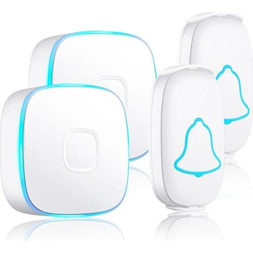 Wireless Doorbell Waterproof 38 Musics 4 Volume Cordless Calling Bell Sets Home Welcome Outdoor House Chimes Receiver A08 White