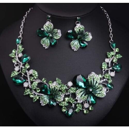 Diamond Flower Necklace Earring Set Crystal Gem Jewelry Dress Bridal Banquet Glamour Dazzling Womens Accessories Exquisite Gift
