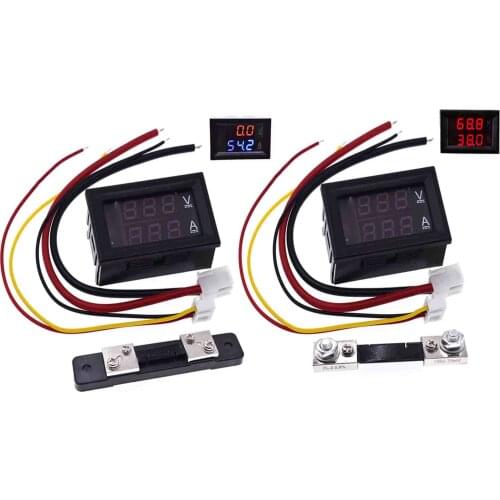 Mini Digital Voltmeter Ammeter DC 100V 10A 50A 100A Panel Amp Volt Voltage Current Meter Tester 0.56" Blue Red Dual LED Display