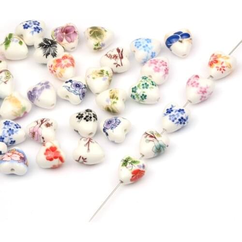Cheap Beads Wholesale 10pcs Mix Color Heart Shape Ceramic Porcelain Beads For Jewelry DIY Making Handmade Loose Charm Bead