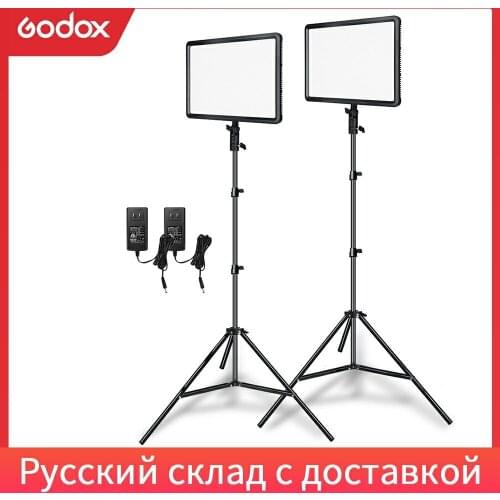 Godox 2PCS LEDP260C Ultra-thin 30W 3300-5600k LED Video Light Panel Lamp with 2PCS 2m Light Stand for Video Studio Lights
