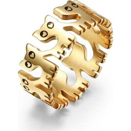 INSCHIC High Quality Fine Stainless Steel Golden Cute Cat Finger Rings For Lovers Unix Animal Original Mens Gifts Jewelry 2020