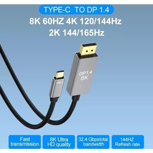 Type C to DP 1.4 Cable with PD 100W port 8K@60Hz 4K@144Hz HDR USB C to Displayport Adapter For MacBook Pro Projector 1M 2M 3M