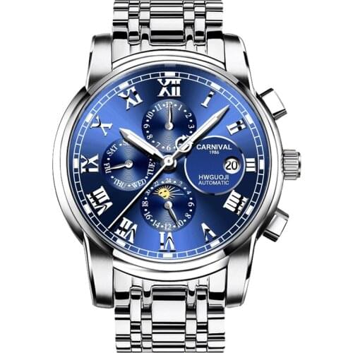Carnival Men Automatic Watch Date Day Month Week 24hours Mechanical Watch Luxury Gift Multifunction Business Watch