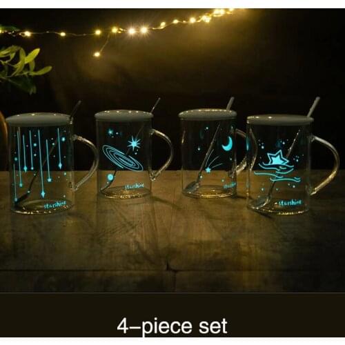 Coffee cup Creative sky star luminous glass with lid spoon handle high borosilicate transparent water cup office tea cup