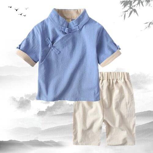 Boy Clothes Sets Kids Clothes Suit Chinese Style Baby Summer 2 Pcs Sets T-shirt Shorts Toddler Boys Clothing 2-10Y Children