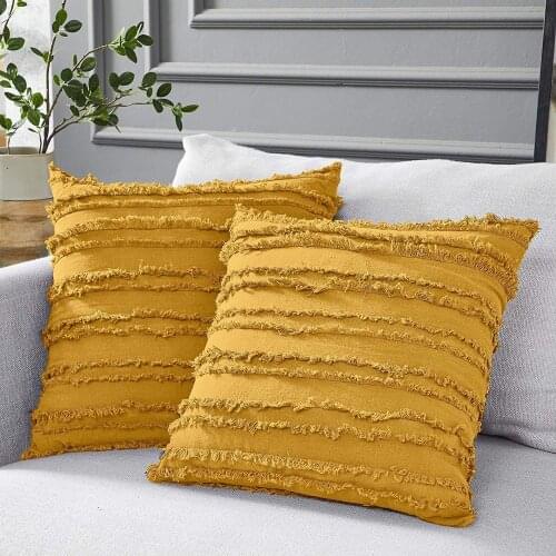 Square Solid Color Linen Throw Pillow Elastic Soft Waist Back Tassel Sofa Cushions Stuffed Cotton Headrest Bedding Room Decor