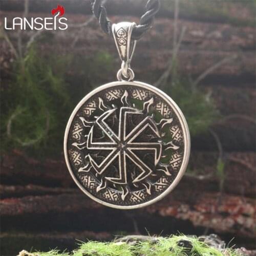 Lanseis 10pcs Slavic Amulet "Lucky Burdock".Ancient slavic talisman pendant slavic Kolovrat symbol pendant men nekclace
