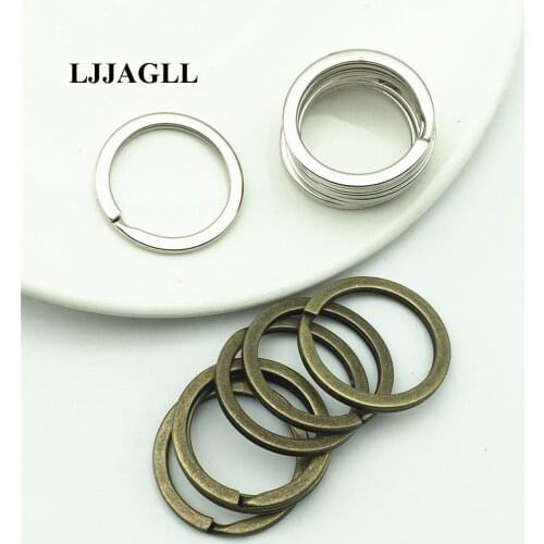 LJJAGLL 10pcs/lot Key Rings Round 28mm Keyring Metal Simple Split keychain Rhodium Color Key Chain Jewelry Diy Wholesale AYSQ004