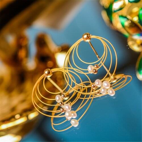 Metal Woven Birds Nest Pearl Earrings 14K Gold Filled Vintage for Women and Girls