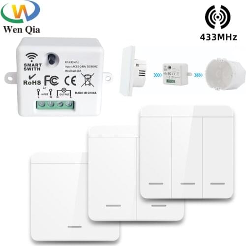 Wenqia Smart Home Mini Light Switch AC220V 10A Module 433Mhz Wireless Remote Control Push Button ON/OFF Wall Panel For Lamp LED