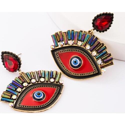 Bohemian Vintage Enamel Eyes Earrings Women Luxury Crystal Rhinestone Earrigns Female Indian Ethnic ZA Earrings Jewelry 2020