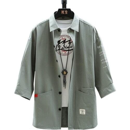 Mens Short Shirts Green Loose Youth Casual Fashion Youthful Vitality Casual Shirts Three Quarter Shopping New Summer Men Shirt