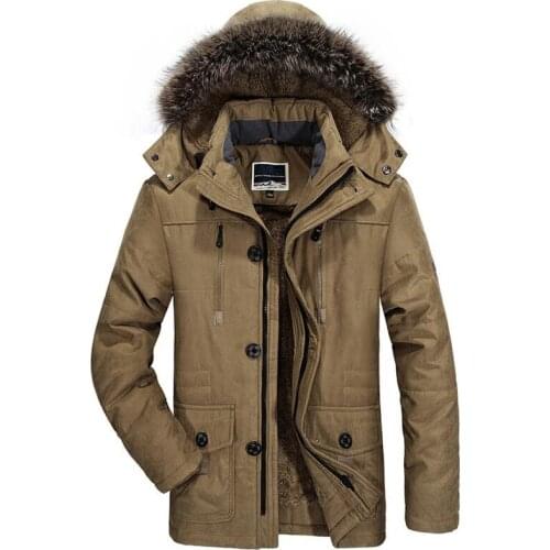 Winter Outdoor Hiking Men Multi-Pocket Jacket Warm Thick Fur Collar Windproof Mid-Length Coat Male Hooded Outwear Jackets L-6XL