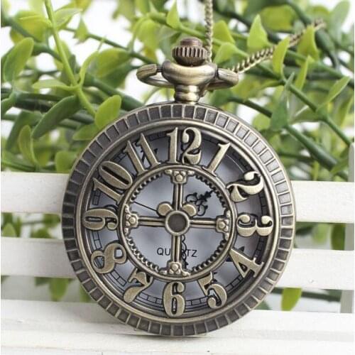 Vintage Bronze antique Arabic numeral Hollow out men and woman quartz Necklace pocket watches gift
