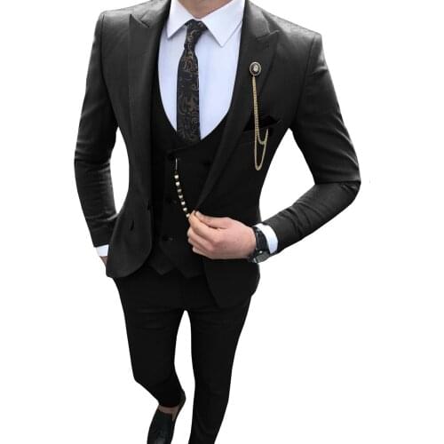 Men Suit Slim Fit 3 Piece Casual Prom Tuxedos Groom Peaked Lapel Business for Wedding Suits Men 2020 (Blazer+Vest+Pant)