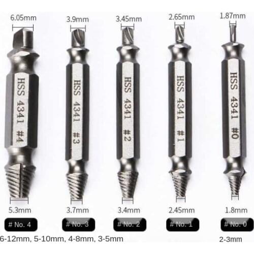 5pcs Material Damaged Screw Extractor Drill Bits Guide Set Broken Speed Out Easy Out Bolt Stud Stripped Screw Slip Remover Tool