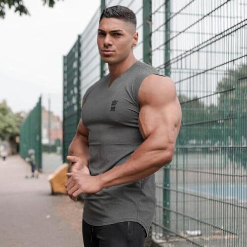 New Mens Sports Casual Vest Workout Tank Top Musculation Gym Clothing Bodybuilding Fitness Singlets Sleeveless V-Neck Shirt