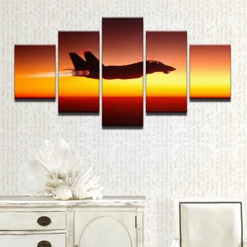 Air Aircraft Sunset Landscape HD Print Poster 5 Piece Painting On Canvas Home BedRoom Modular Wall Framework Abstract Picture